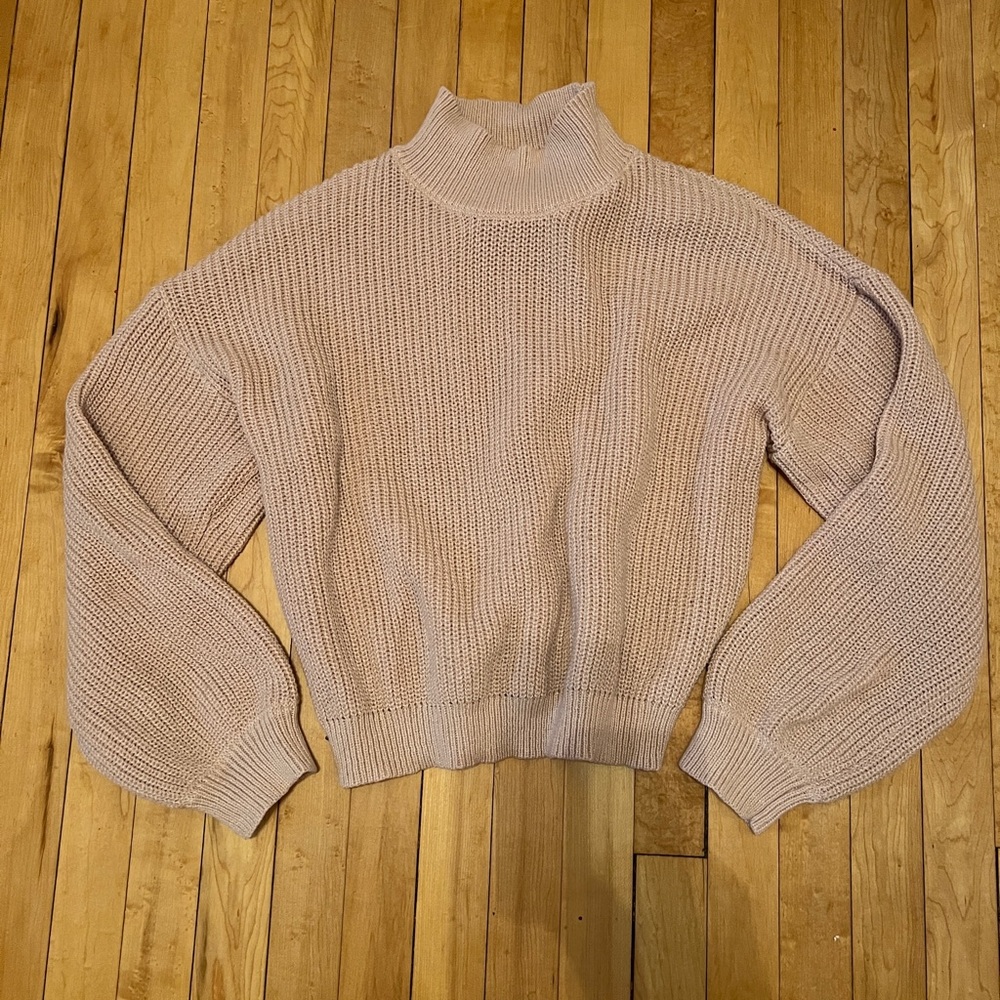 Blush Pink Mock Neck Balloon Sleeve Sweater